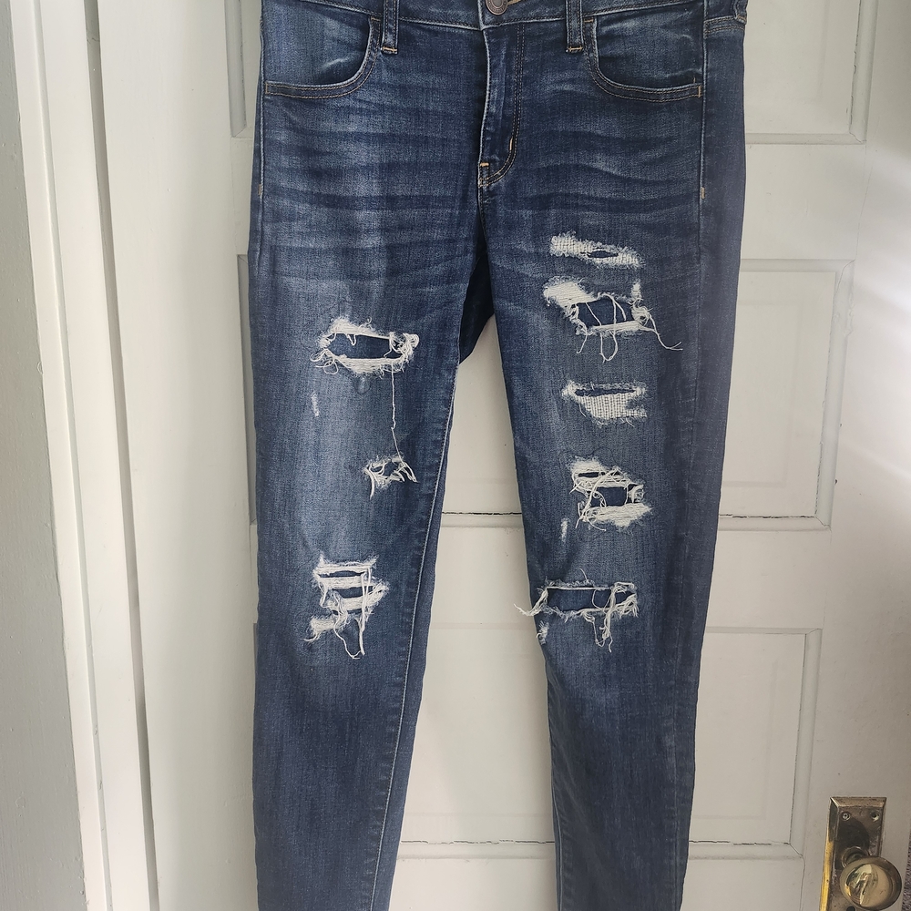 American Eagle Outfitters Blue Ripped Skinny Jeans
